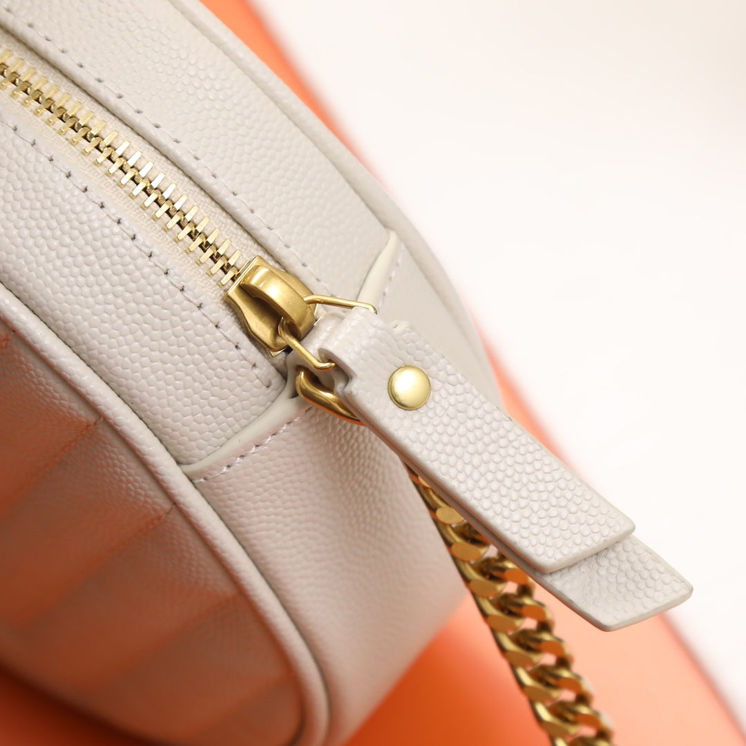 Saint Laurent Vinyle Round Quilted Leather Camera Bag - White/Gold