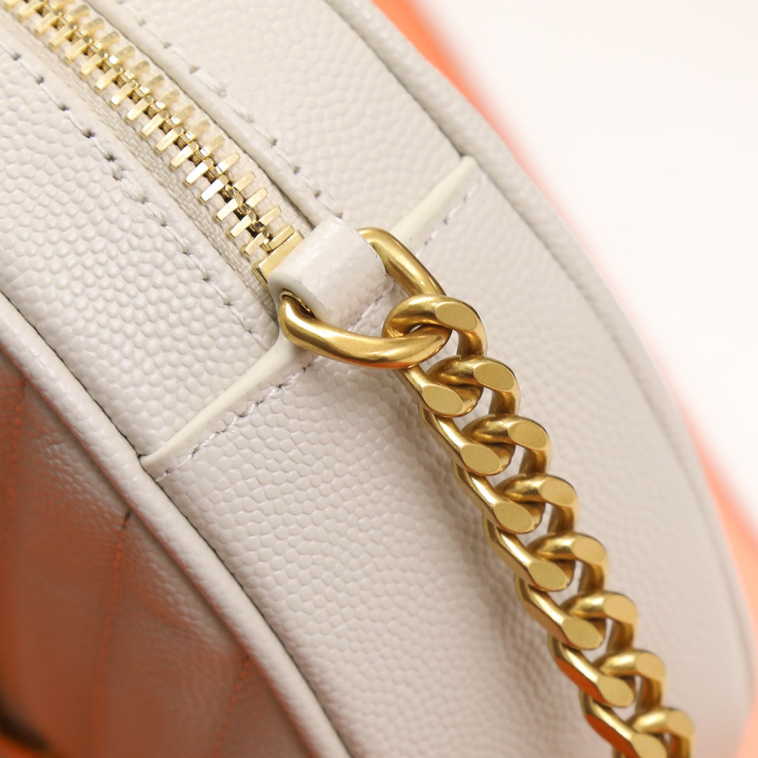 Saint Laurent Vinyle Round Quilted Leather Camera Bag - White/Gold