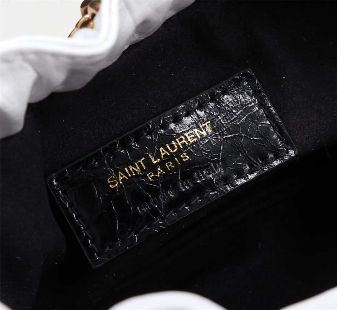 Saint Laurent YSL Small White Leather Chain Shoulder Bag with Gold Hardware