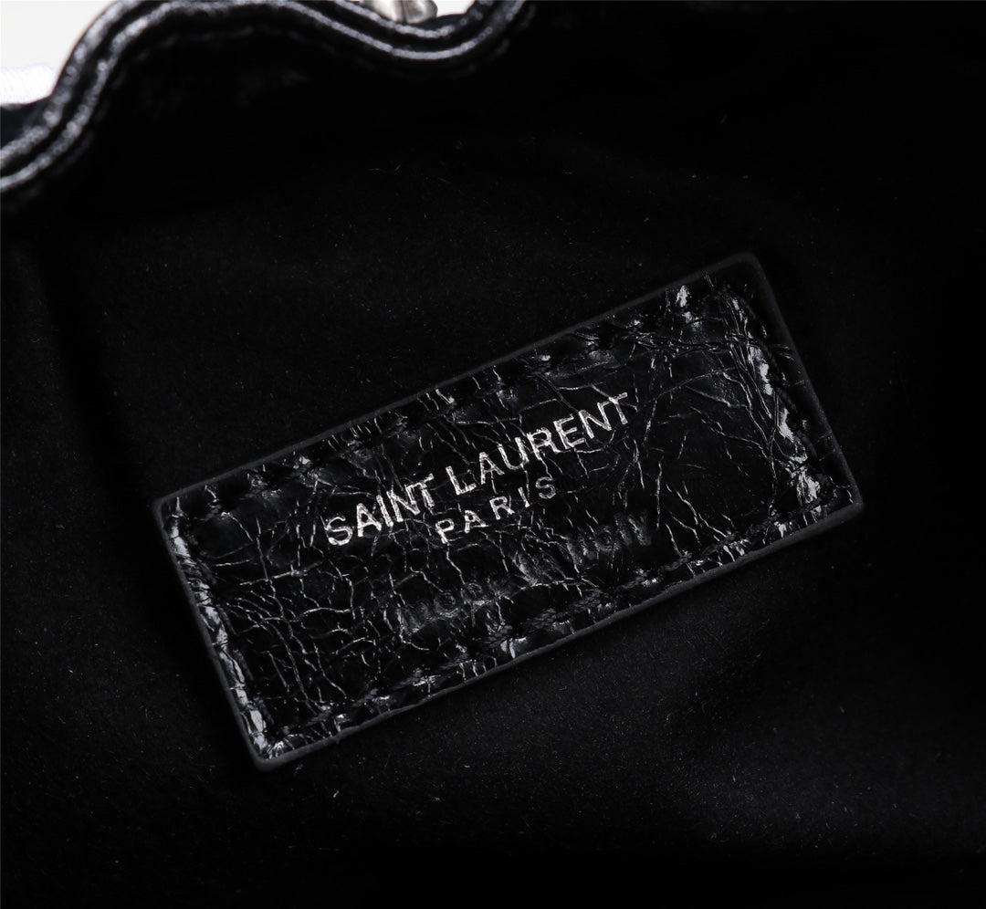 Saint Laurent June Hobo Bag in Quilted Black Lambskin with Silver-Tone Chain