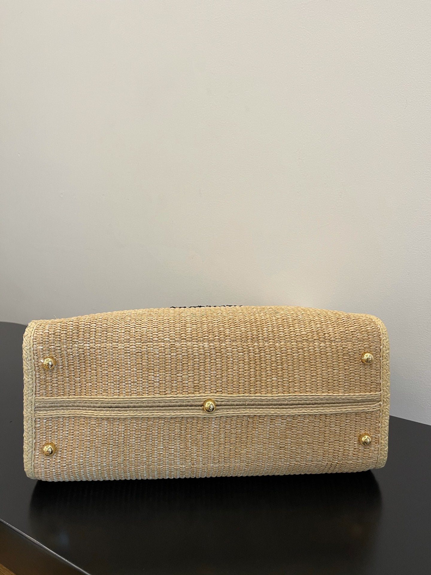 Fendi Sunshine Shopper Medium Straw Tote Bag with Logo Embroidery