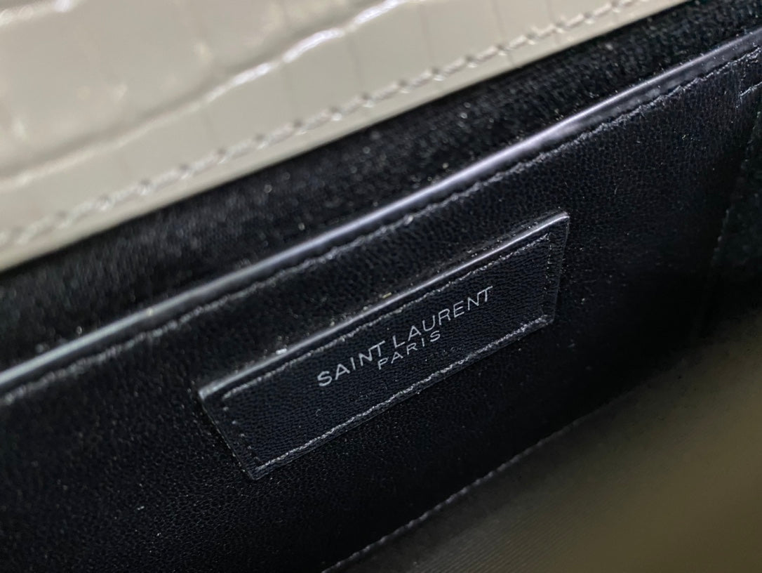 Saint Laurent Kate Medium Tassel Shoulder Bag in Grey Croc-Embossed Leather