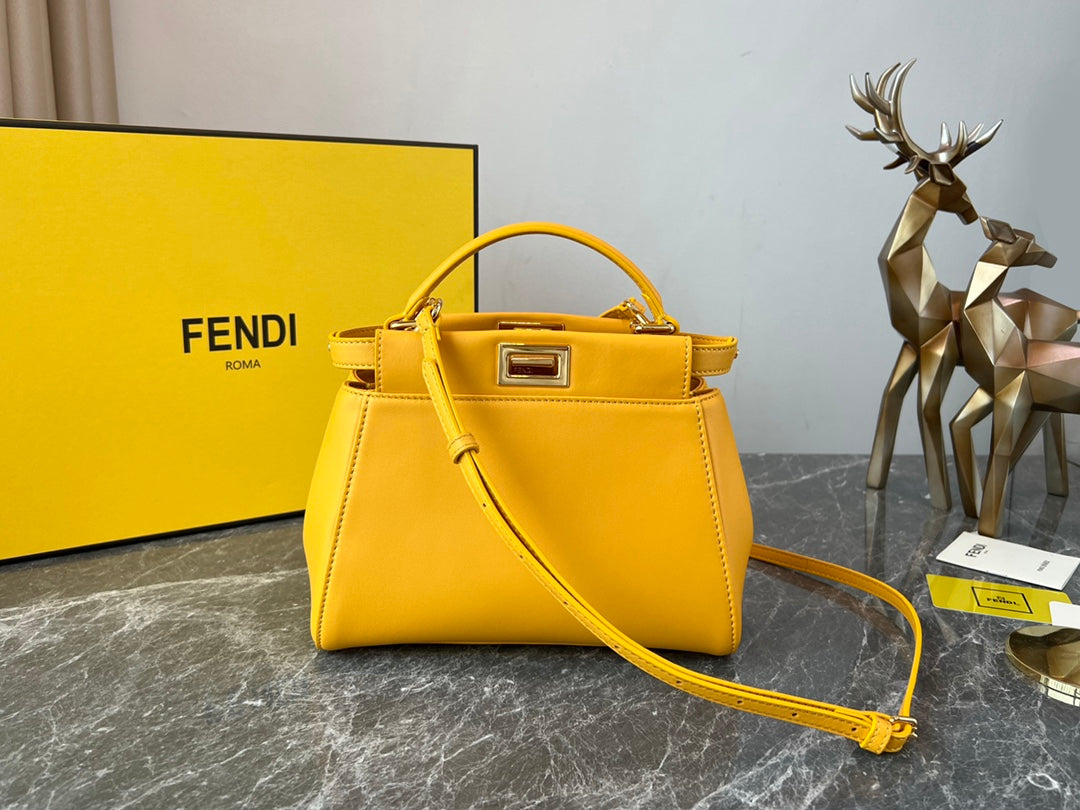Fendi Peekaboo ISeeU Small Leather Top Handle Bag in Yellow