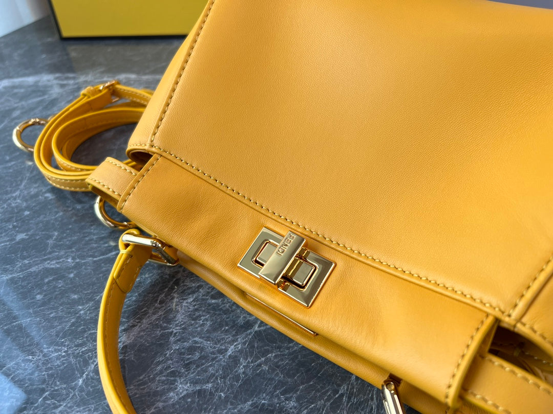 Fendi Peekaboo ISeeU Small Leather Top Handle Bag in Yellow