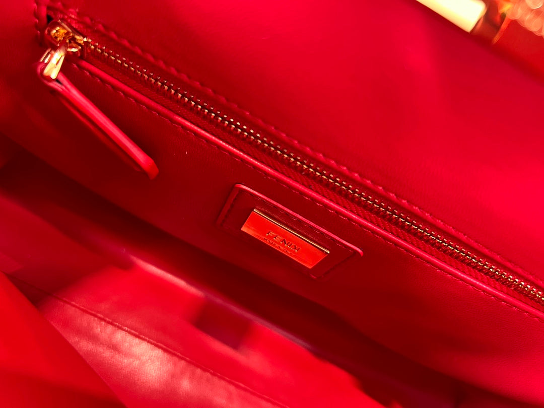 Fendi Peekaboo ISeeU Red Leather Top Handle Bag with Shoulder Strap