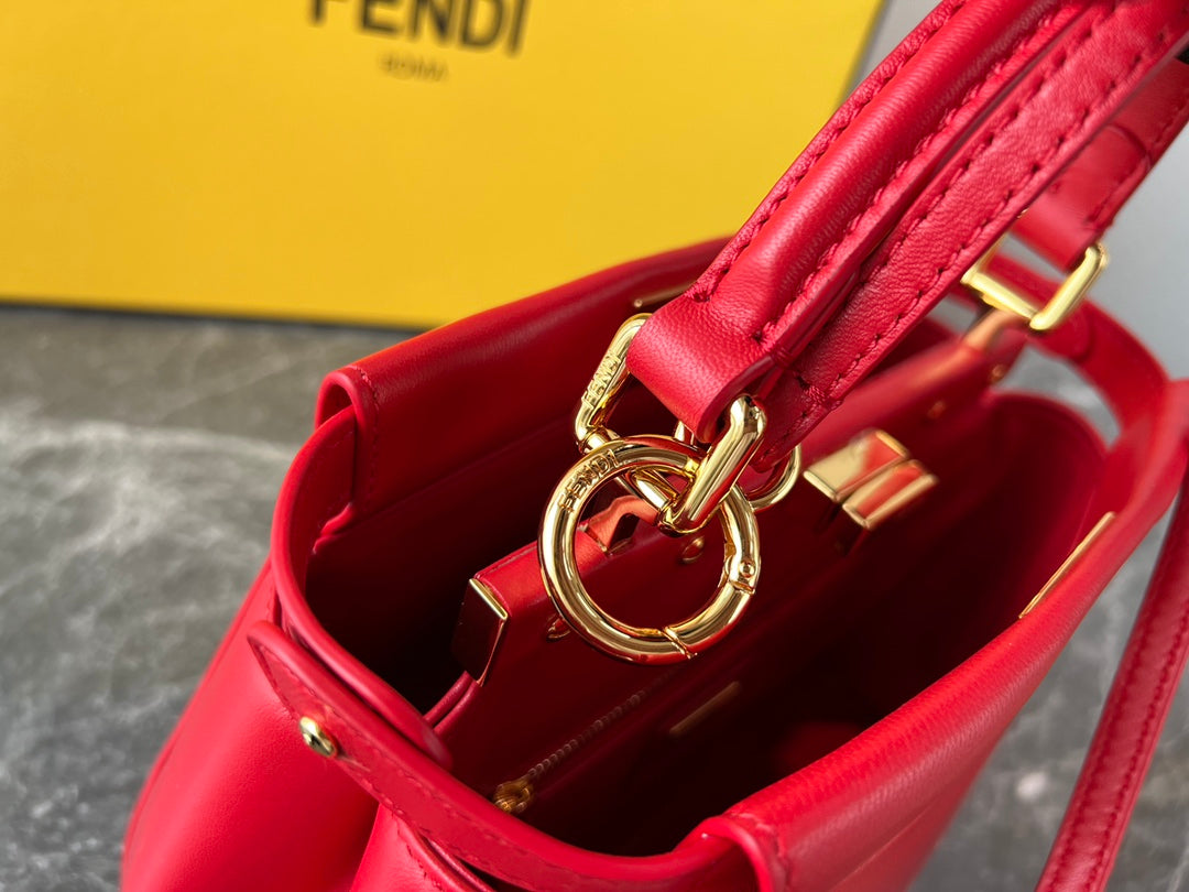 Fendi Peekaboo ISeeU Red Leather Top Handle Bag with Shoulder Strap
