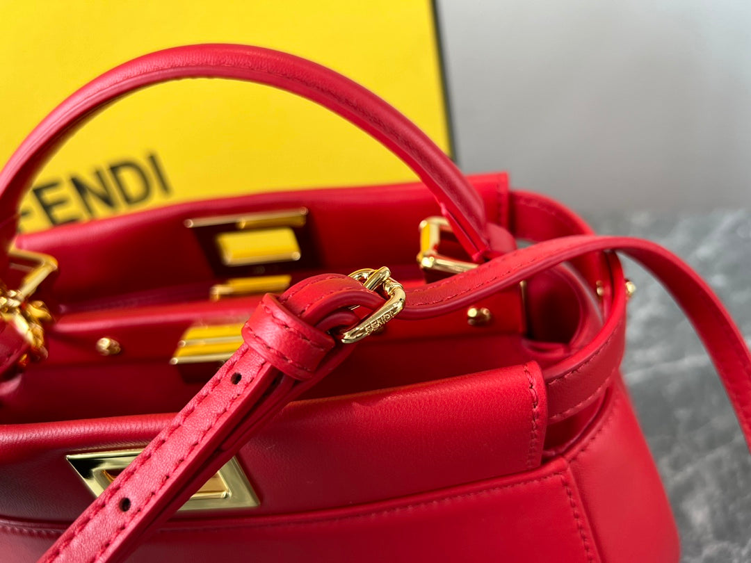 Fendi Peekaboo ISeeU Red Leather Top Handle Bag with Shoulder Strap