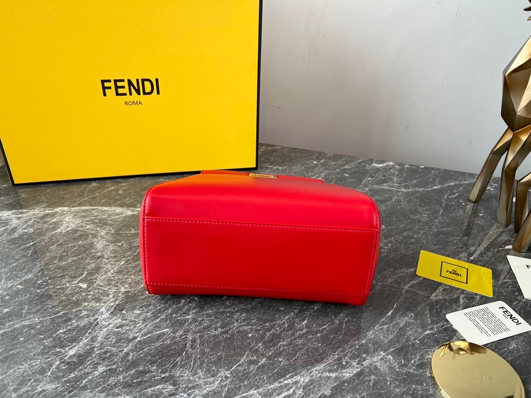 Fendi Peekaboo ISeeU Red Leather Top Handle Bag with Shoulder Strap