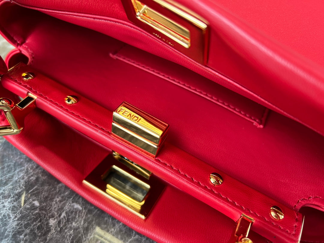 Fendi Peekaboo ISeeU Red Leather Top Handle Bag with Shoulder Strap