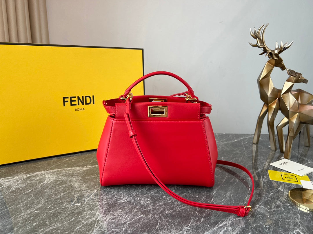 Fendi Peekaboo ISeeU Red Leather Top Handle Bag with Shoulder Strap