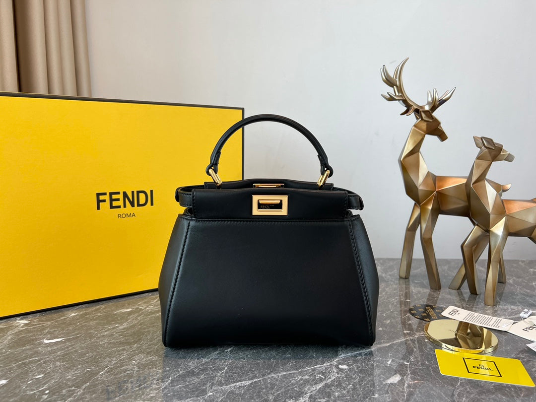 Fendi Peekaboo ISeeU Medium Black Leather Handbag with Gold-Finish Hardware