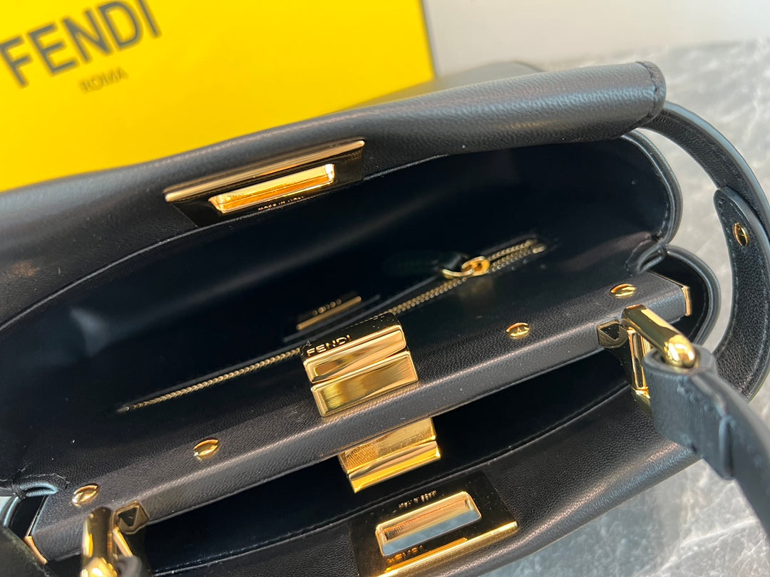 Fendi Peekaboo ISeeU Medium Black Leather Handbag with Gold-Finish Hardware