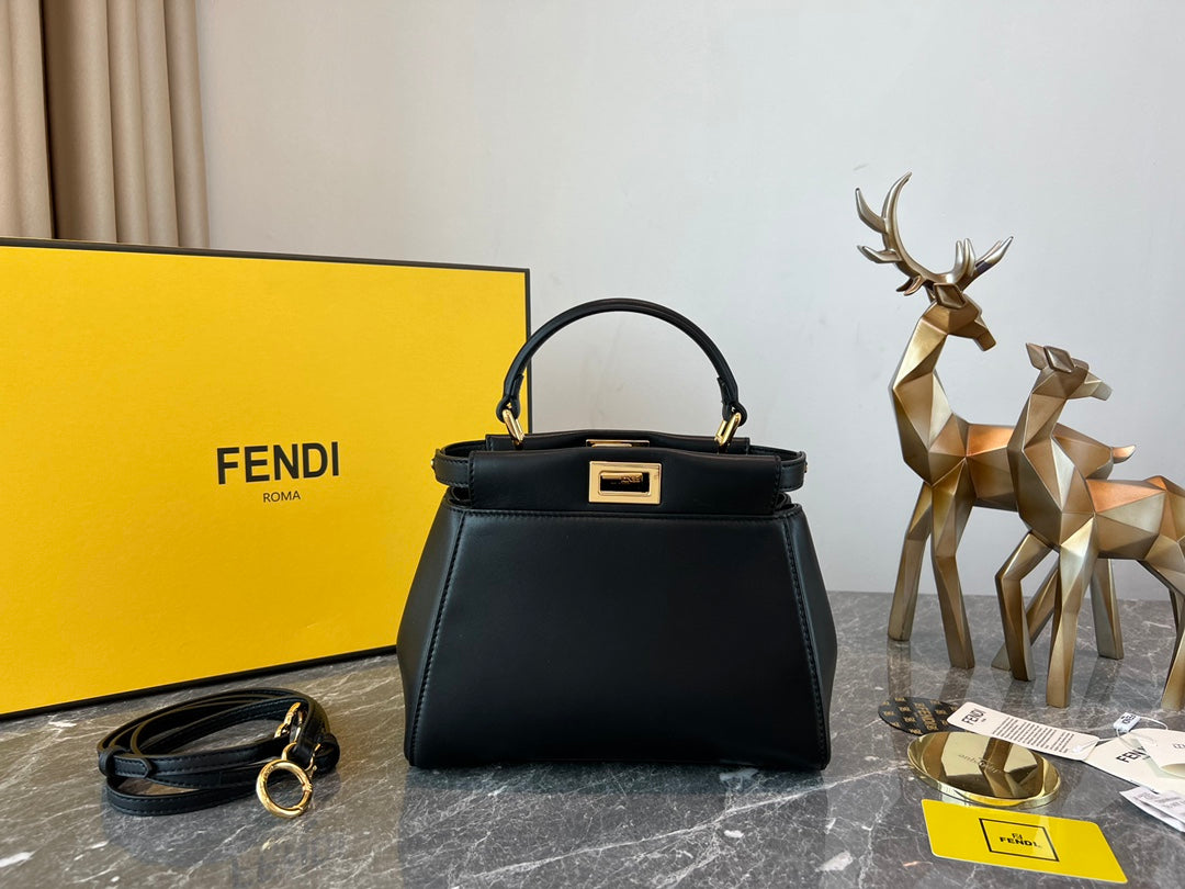 Fendi Peekaboo ISeeU Medium Black Leather Handbag with Gold-Finish Hardware