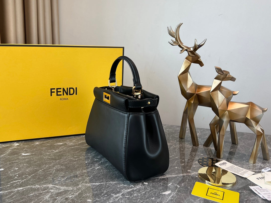 Fendi Peekaboo ISeeU Medium Black Leather Handbag with Gold-Finish Hardware