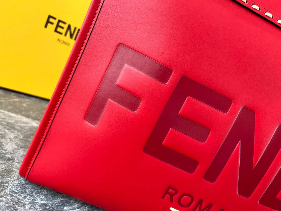 Fendi Sunshine Shopper Medium Red Leather Tote Bag