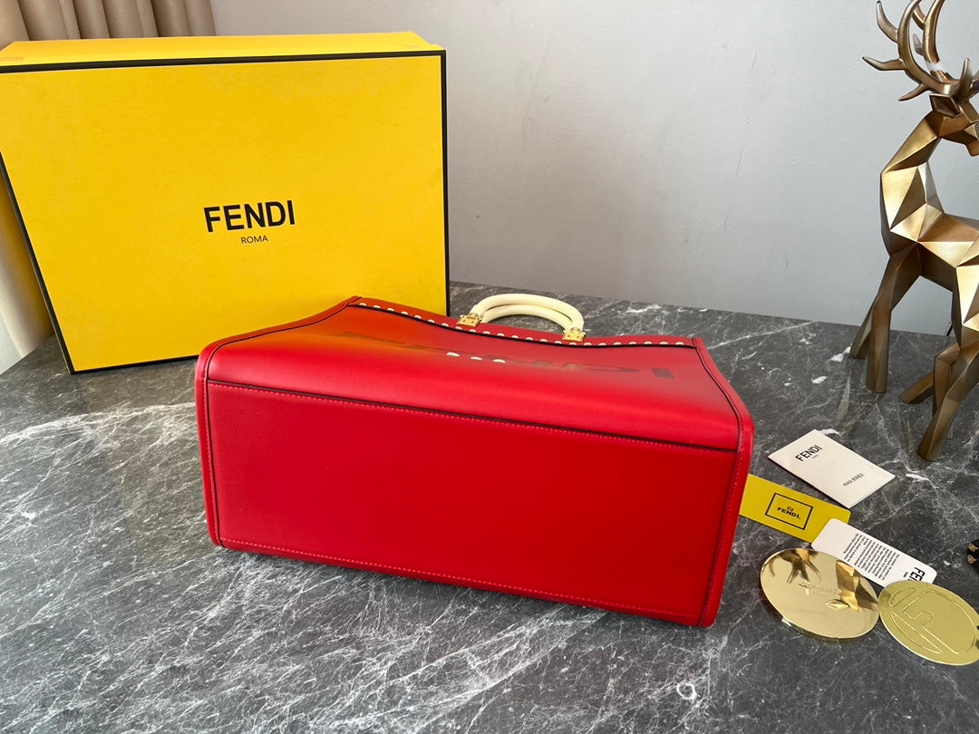Fendi Sunshine Shopper Medium Red Leather Tote Bag