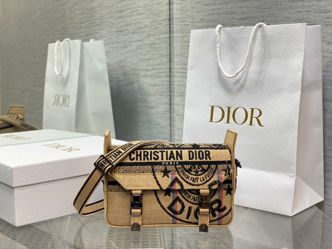 Christian Dior Messenger Bag - Beige Canvas Signature Logo Shoulder Bag