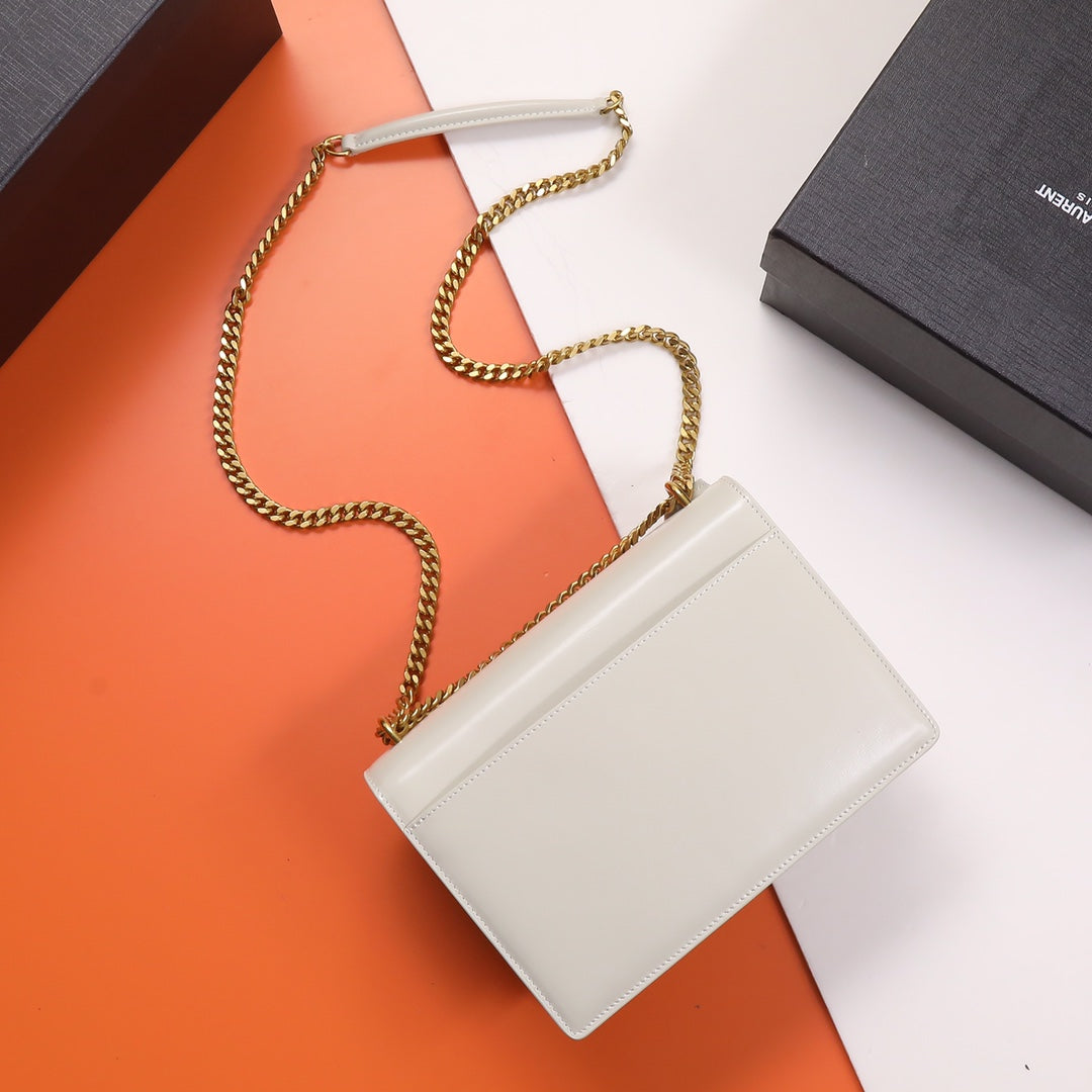 Saint Laurent Sunset Medium Shoulder Bag in Smooth Leather - White