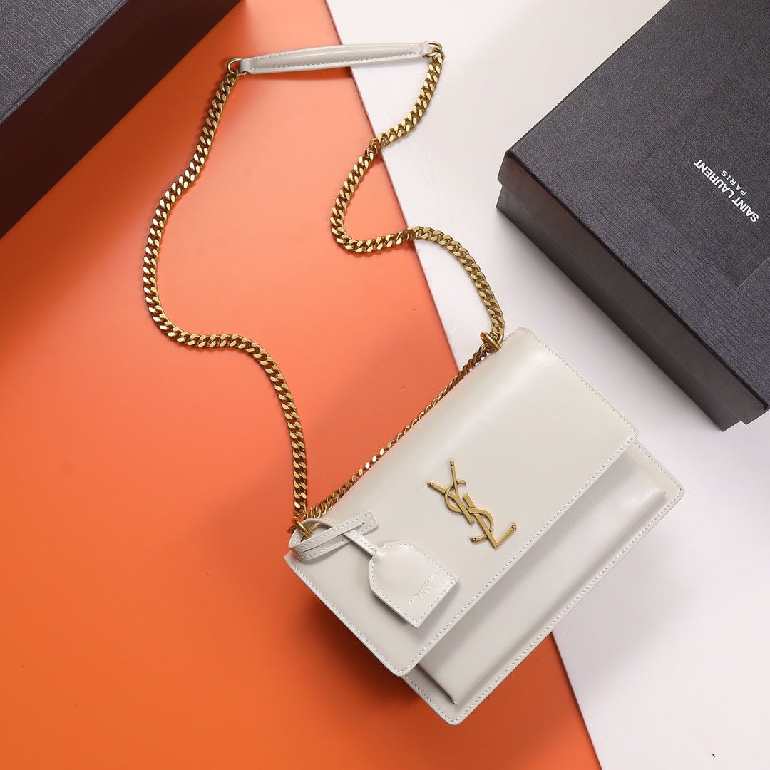 Saint Laurent Sunset Medium Shoulder Bag in Smooth Leather - White