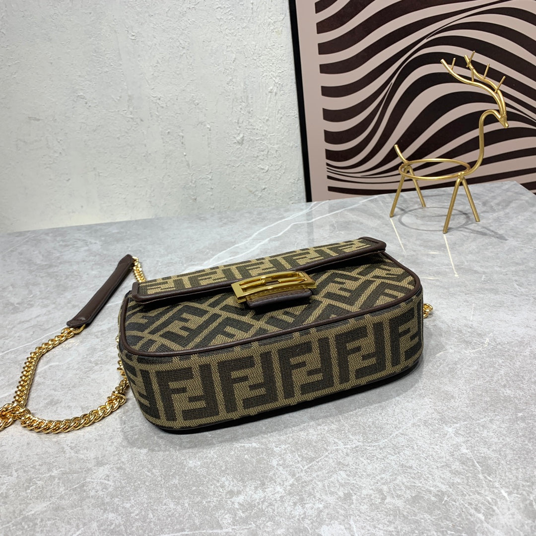 Fendi Baguette FF Monogram Canvas Shoulder Bag - Brown/Gold