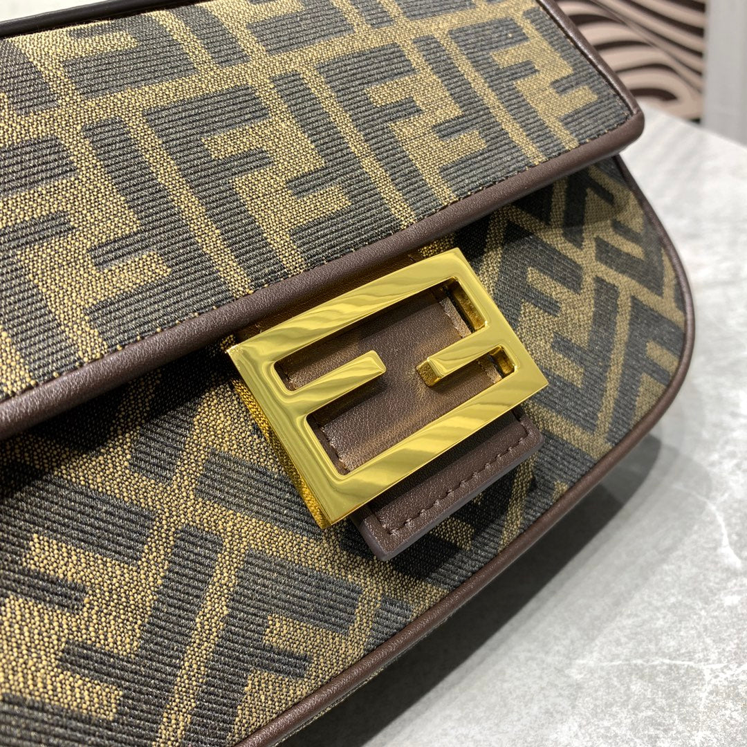 Fendi Baguette FF Monogram Canvas Shoulder Bag - Brown/Gold