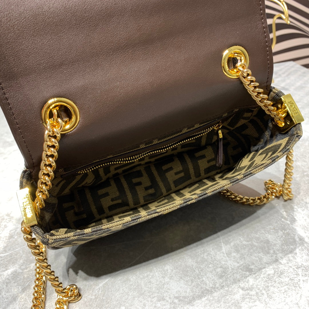 Fendi Baguette FF Monogram Canvas Shoulder Bag - Brown/Gold