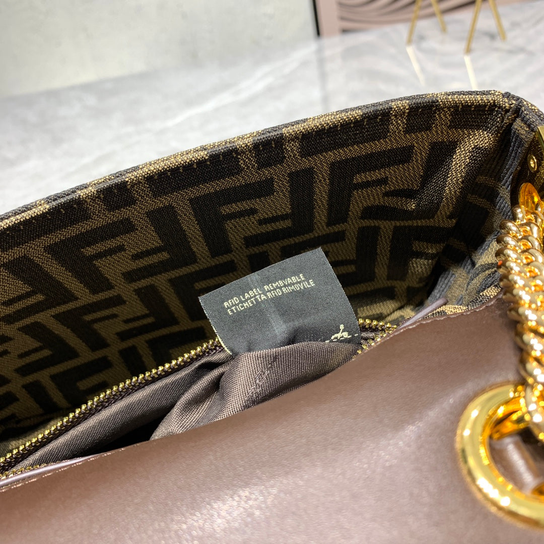 Fendi Baguette FF Monogram Canvas Shoulder Bag - Brown/Gold