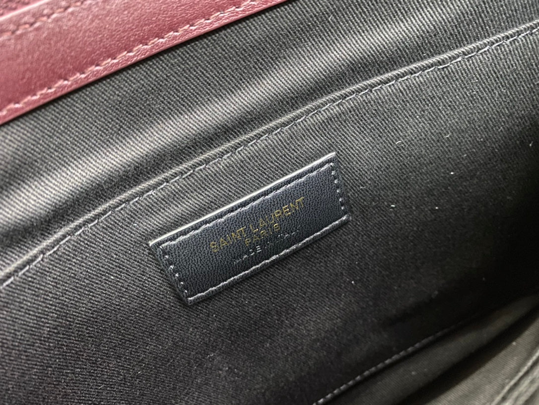 Saint Laurent Monogram Quilted Leather Pouch - Burgundy Gold Hardware