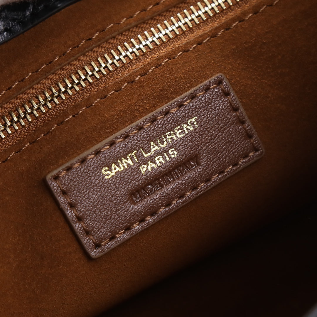 Saint Laurent Le 5 à 7 Hobo Bag in Crocodile-Embossed Leather - Black