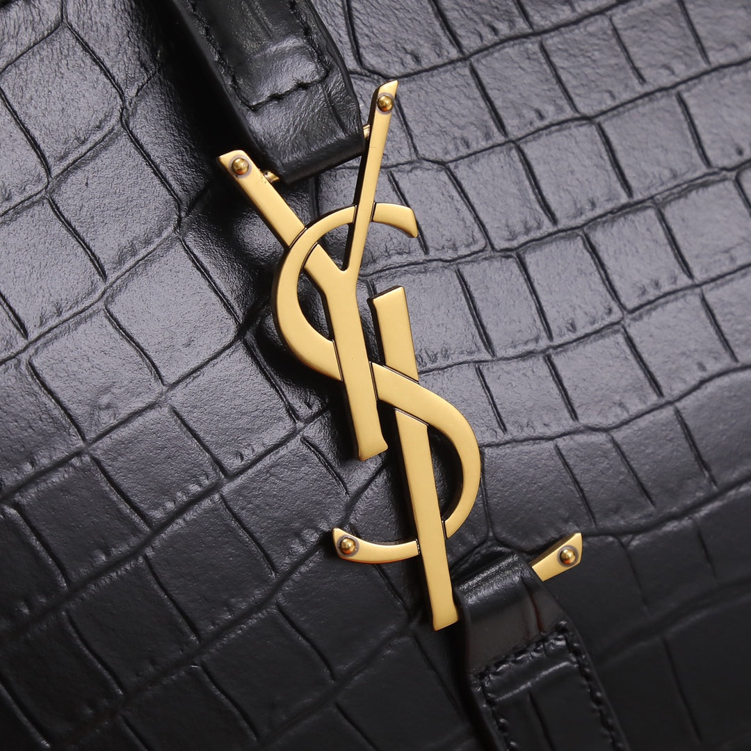 Saint Laurent Le 5 à 7 Hobo Bag in Crocodile-Embossed Leather - Black