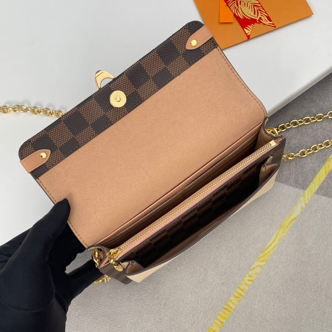 Louis Vuitton Vavin Chain Wallet Damier Ebene Canvas Crossbody Bag