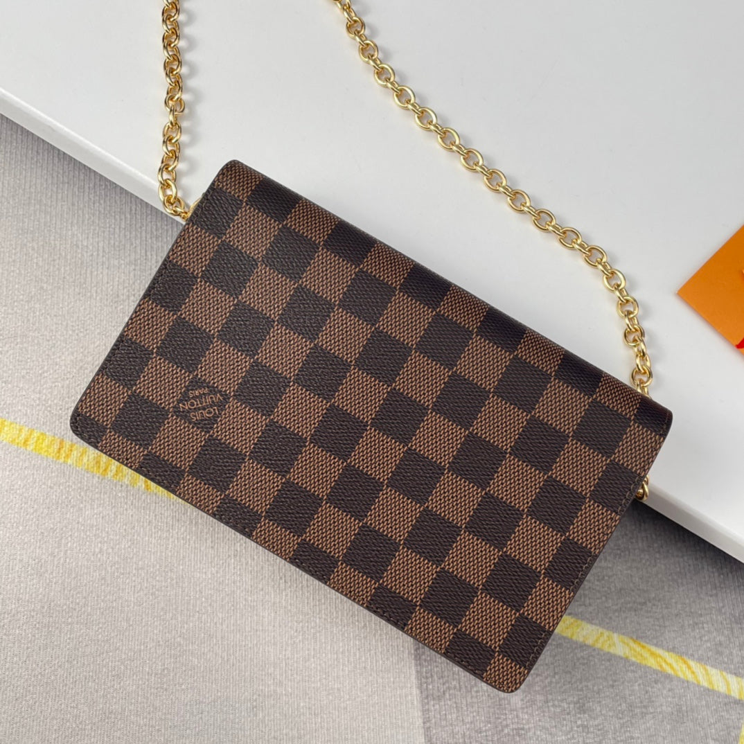 Louis Vuitton Vavin Chain Wallet Damier Ebene Canvas Crossbody Bag