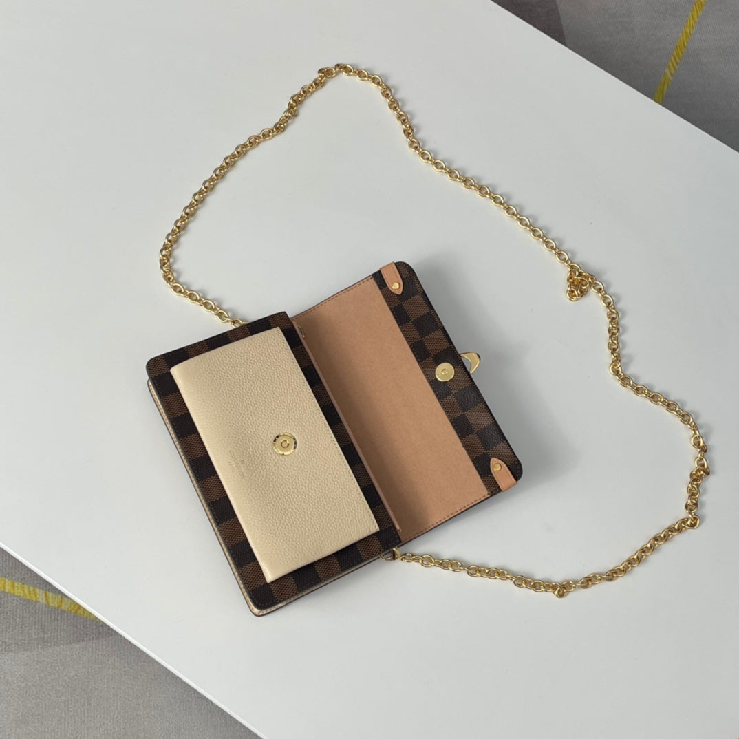 Louis Vuitton Vavin Chain Wallet Damier Ebene Canvas Crossbody Bag