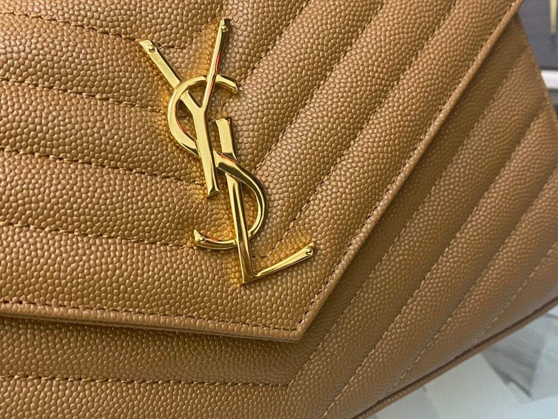 Saint Laurent Monogram Matelassé Leather Wallet-on-Chain - Beige