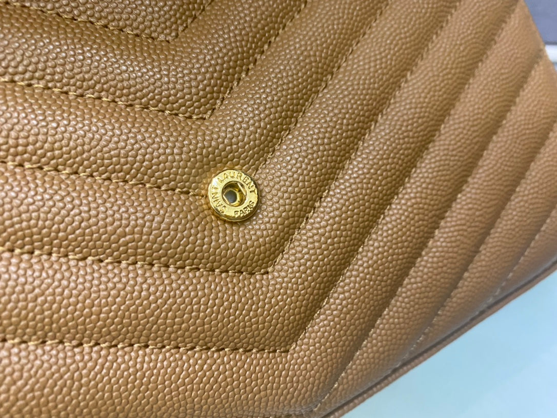 Saint Laurent Monogram Matelassé Leather Wallet-on-Chain - Beige