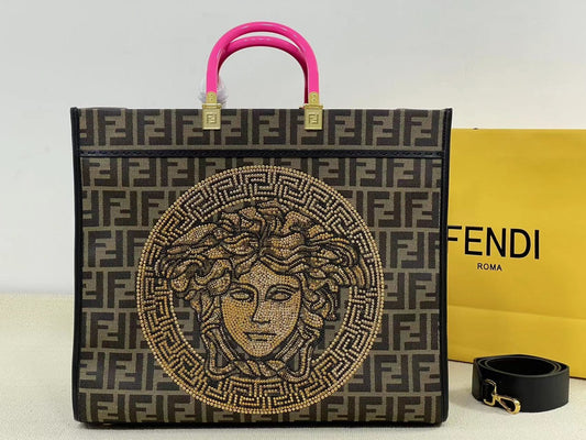 Fendi x Versace Fendace Sunshine Shopper Tote Bag - Brown FF Monogram with Gold Medusa