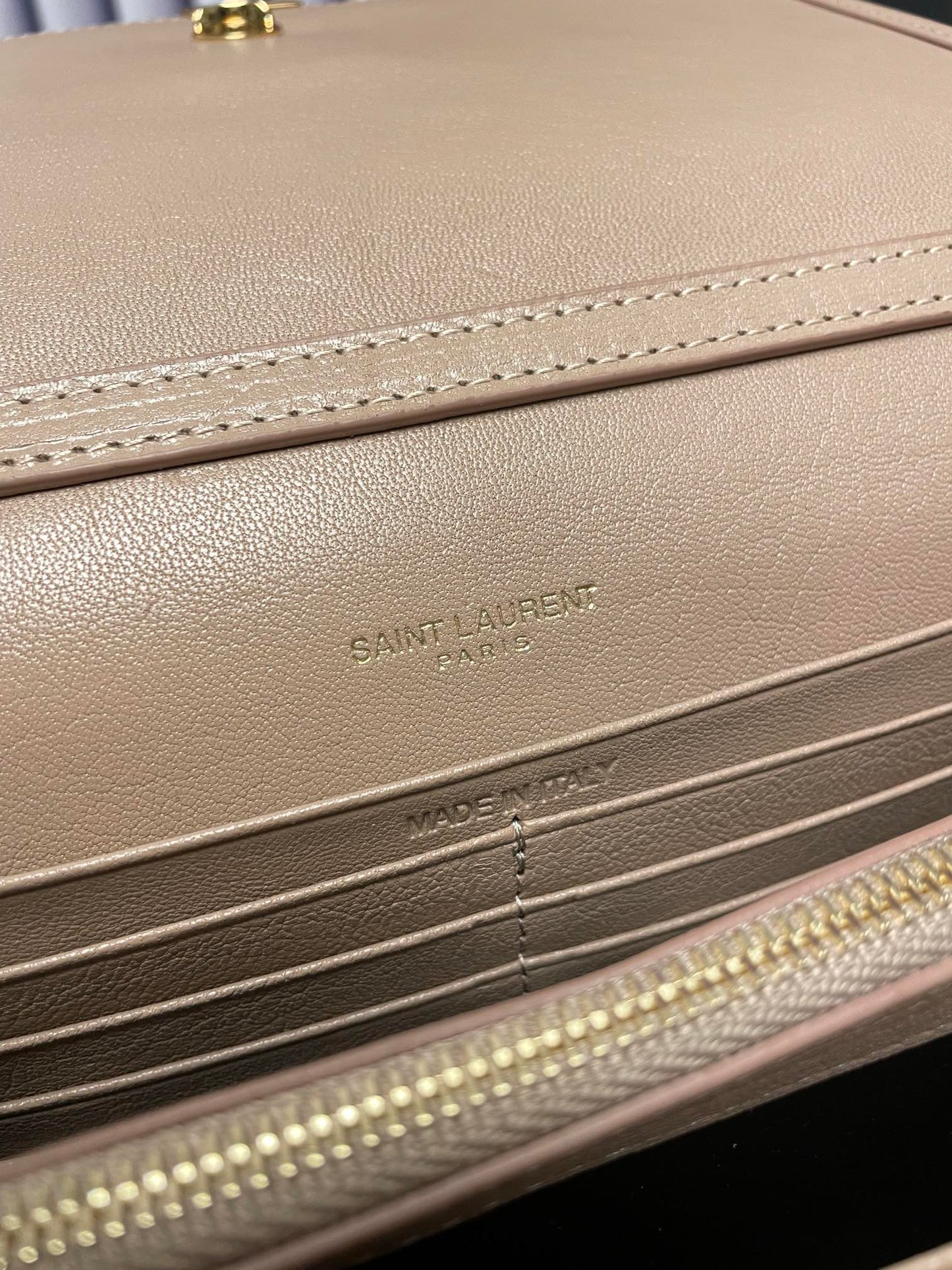 Saint Laurent Cassandre Matelassé Chain Wallet in Quilted Leather - Beige