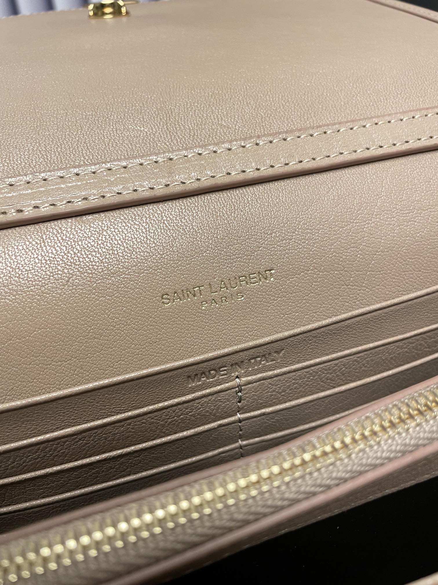 Saint Laurent Cassandre Matelassé Chain Wallet in Quilted Leather - Beige