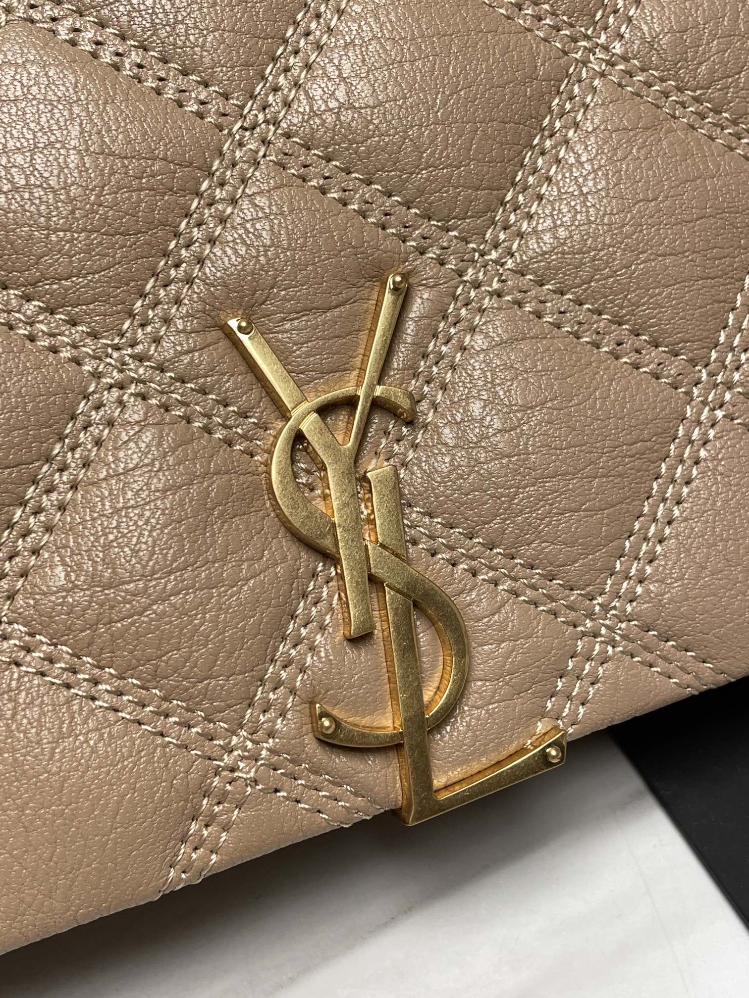 Saint Laurent Cassandre Matelassé Chain Wallet in Quilted Leather - Beige