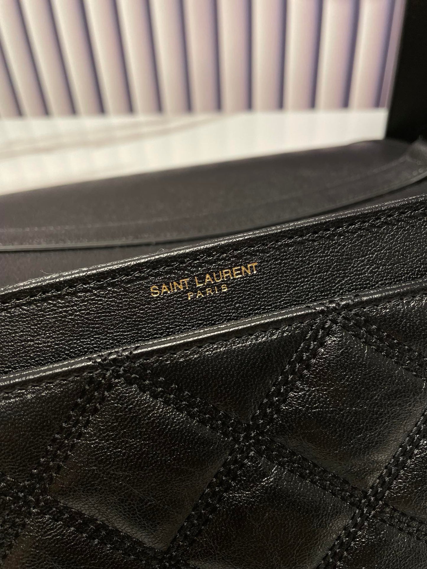 Saint Laurent Black Quilted Leather Monogram Shoulder Bag with Gold Hardware