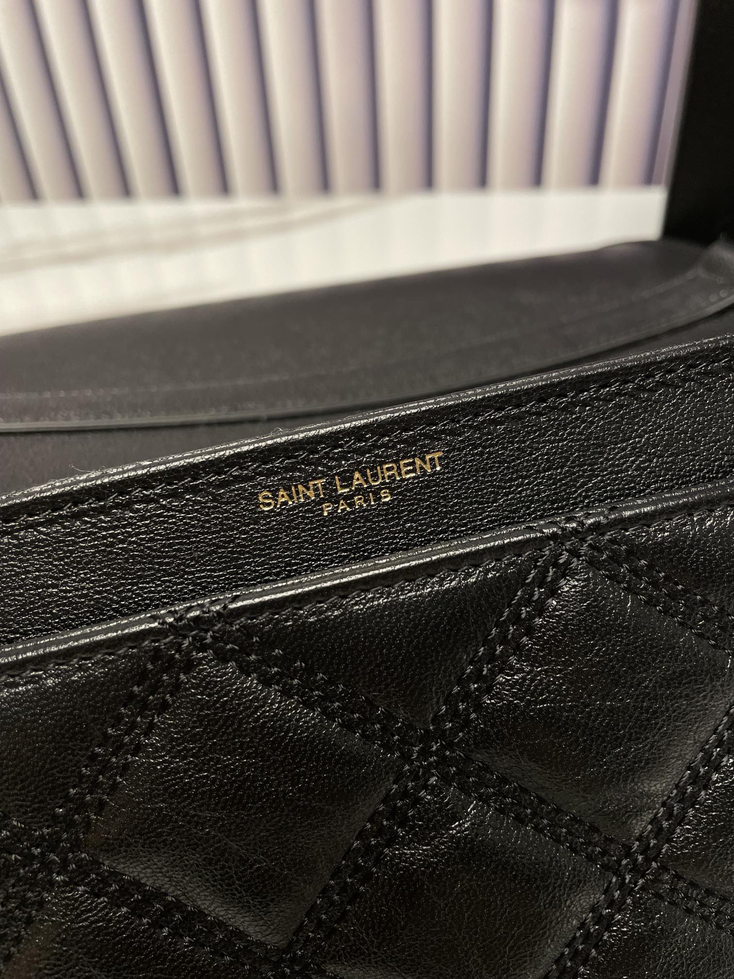 Saint Laurent Black Quilted Leather Monogram Shoulder Bag with Gold Hardware