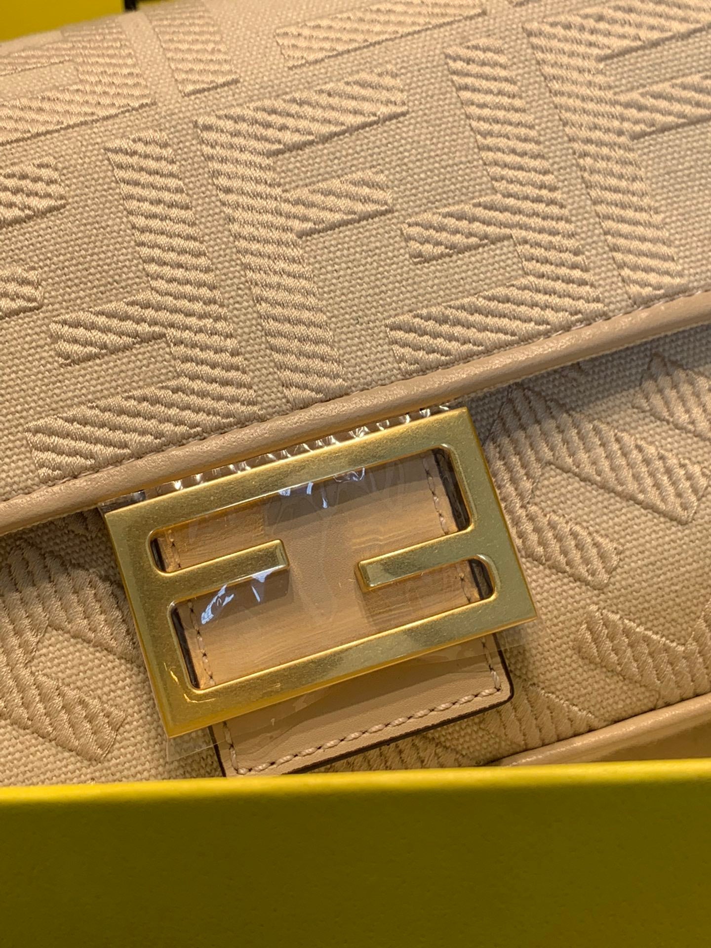 Fendi Baguette Embossed Leather Shoulder Bag - Beige/Cream