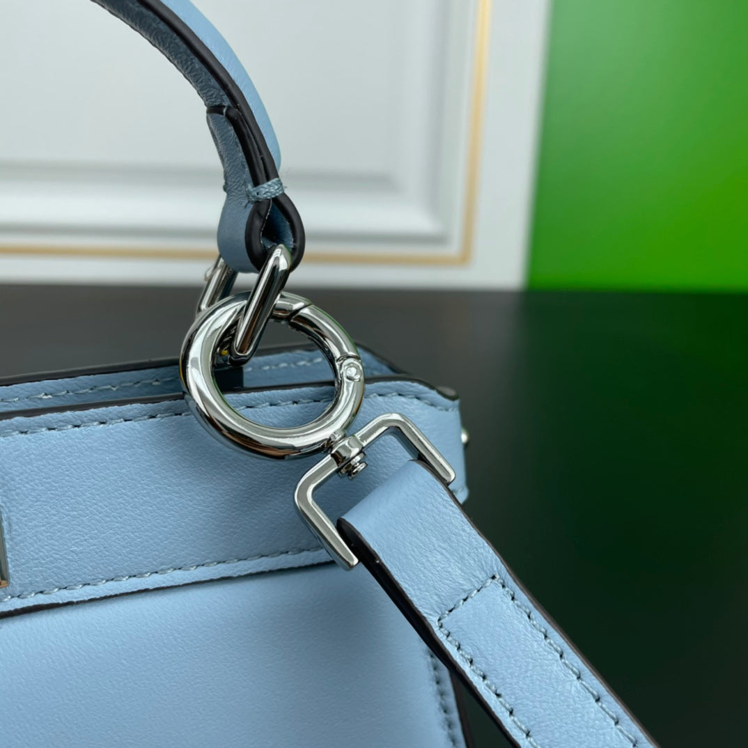 Elegant Light Blue Leather Top Handle Crossbody Handbag - 20cm