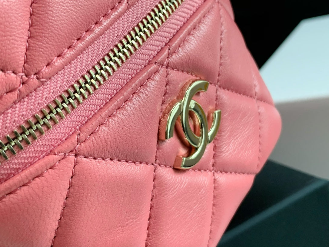 Chanel Pink Quilted Lambskin Mini Vanity Case with Gold-Tone Hardware