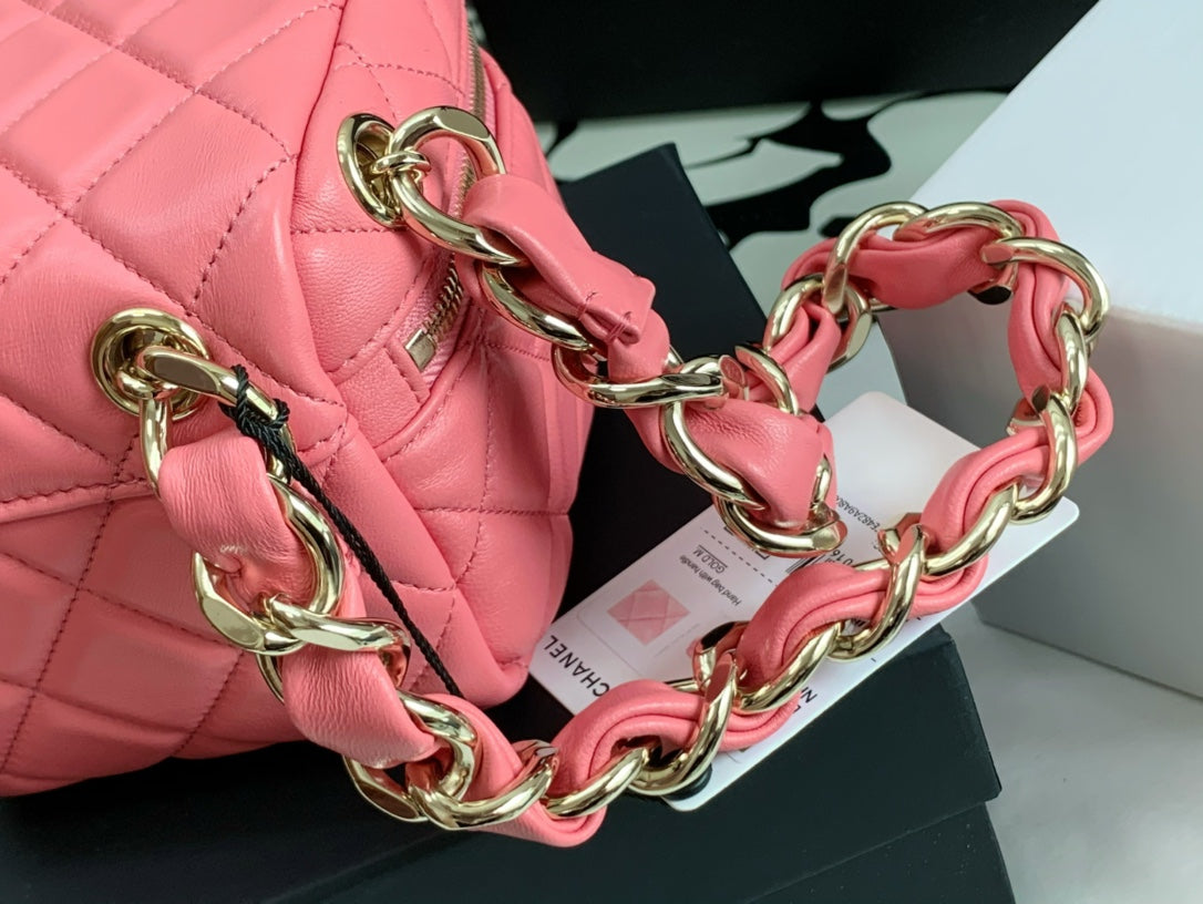 Chanel Pink Quilted Lambskin Mini Vanity Case with Gold-Tone Hardware