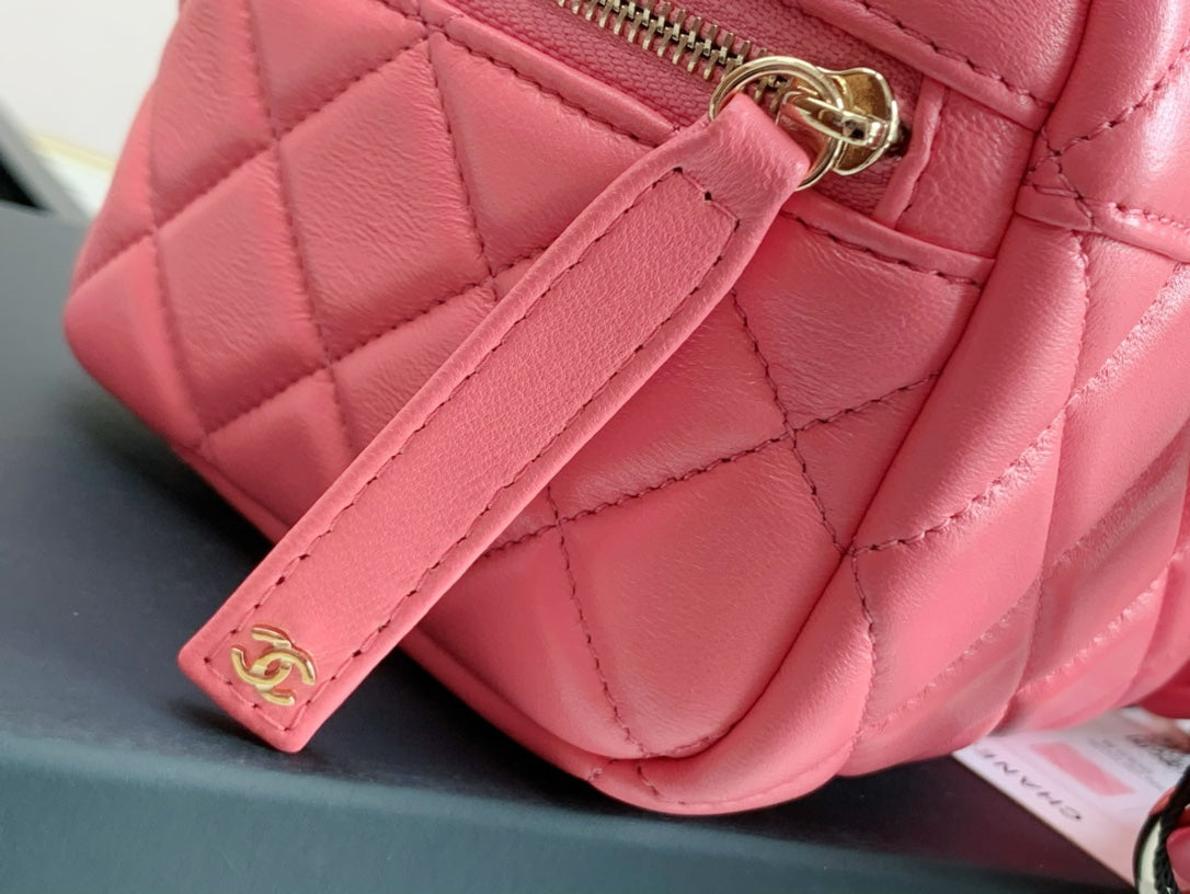 Chanel Pink Quilted Lambskin Mini Vanity Case with Gold-Tone Hardware