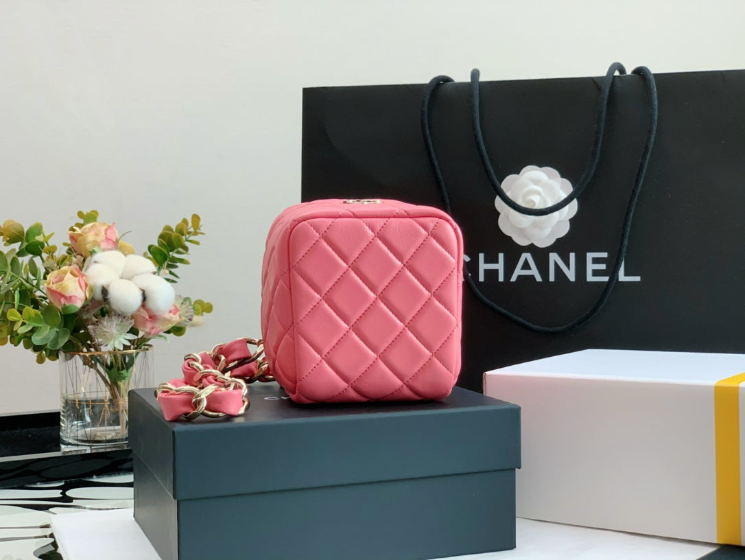 Chanel Pink Quilted Lambskin Mini Vanity Case with Gold-Tone Hardware