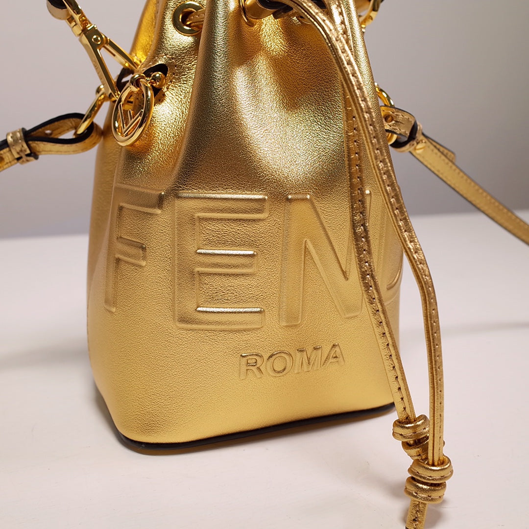 Moschino Metallic Gold Leather Nano Bucket Bag