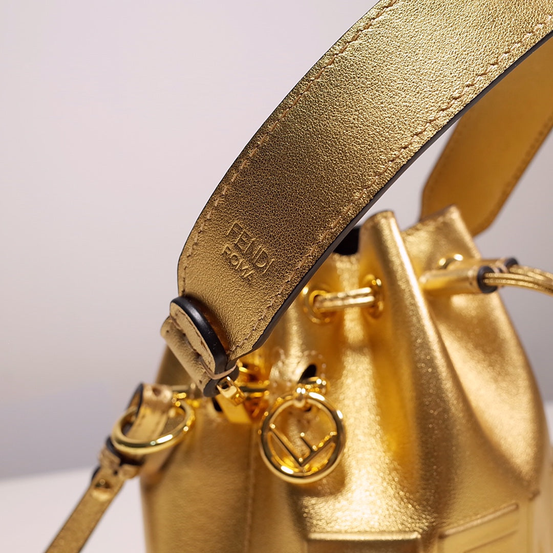 Moschino Metallic Gold Leather Nano Bucket Bag