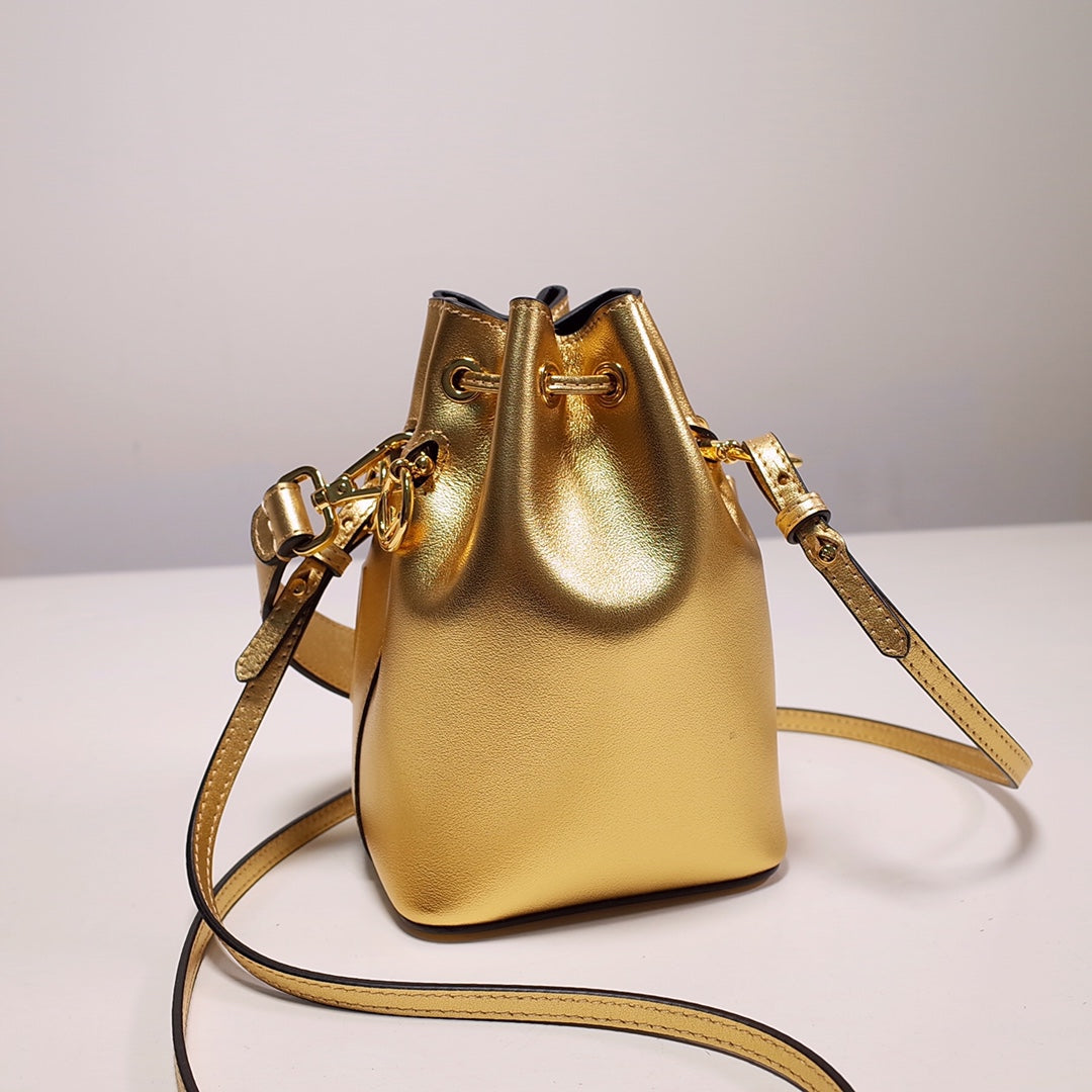 Moschino Metallic Gold Leather Nano Bucket Bag